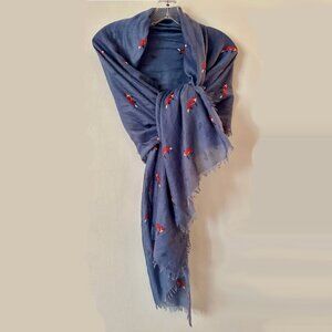 Vintage Fox Pattern Fringe Shawl Wrap Scarf by G H Bass Maine